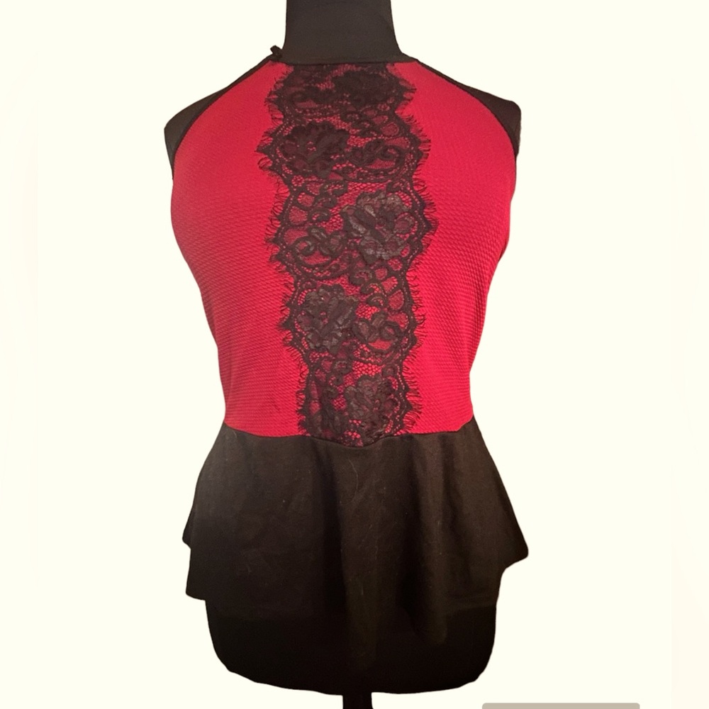 Plus Size 1X halter top red and black lace